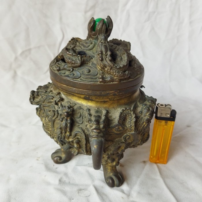 Angel Pajangan Vintage Tempat Dupa Kuningan Ukir Naga