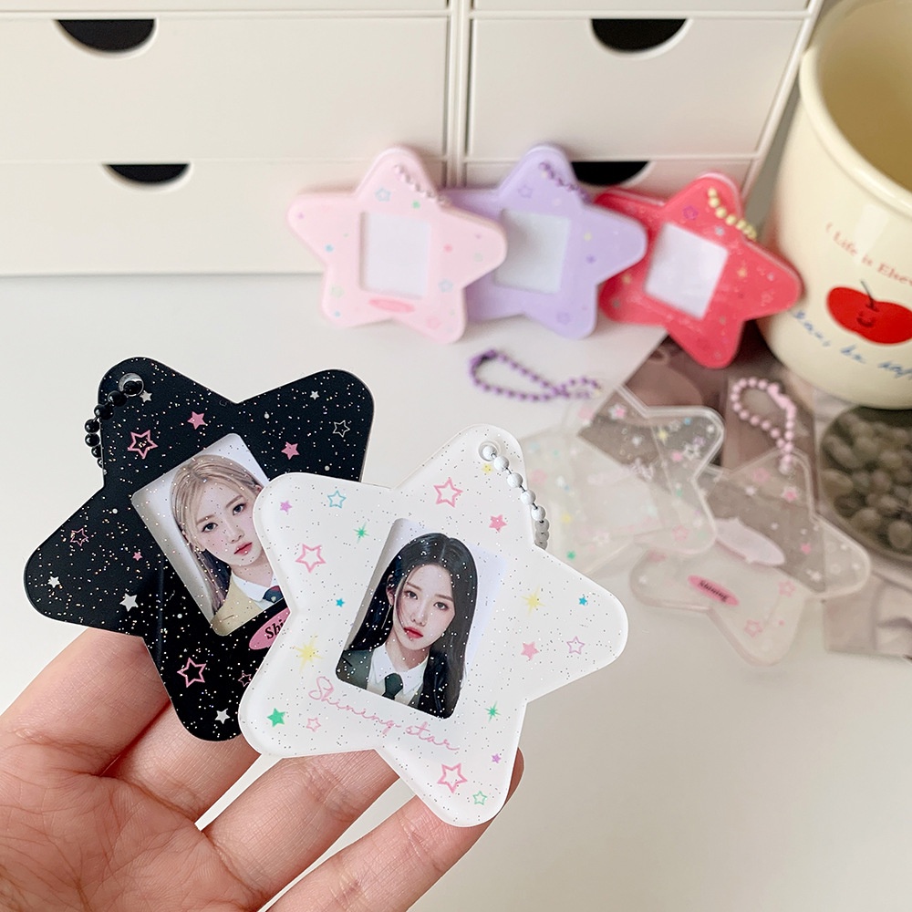 

Acrylic Sparkling Star Kpop Photocard Holder Keychain Photo Card Holder 1 Inch ID Badge Holder Bus