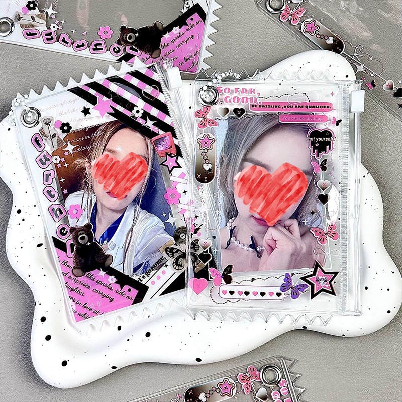 

Transparent Kpop Card Sleeves Holder with Keychain Ins Candy Bag Idol Photos Cover Postcards Card