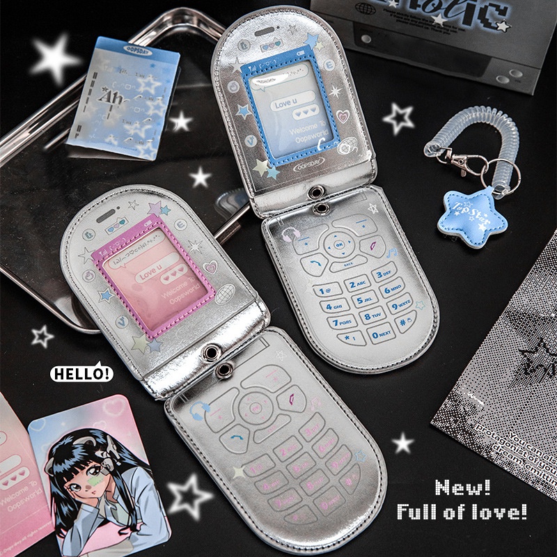 Flip Phone Photo Card Holder Silver Photo Frame Kpop Card Storage Case Idol Photo Album with Star