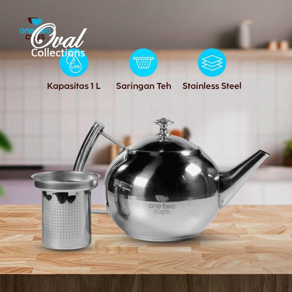 [ Oval Collection ] TEKO AIR MINUM |  TEKO AIR PANAS TEH STAINLESS STEEL 1L WITH FILTER - A2