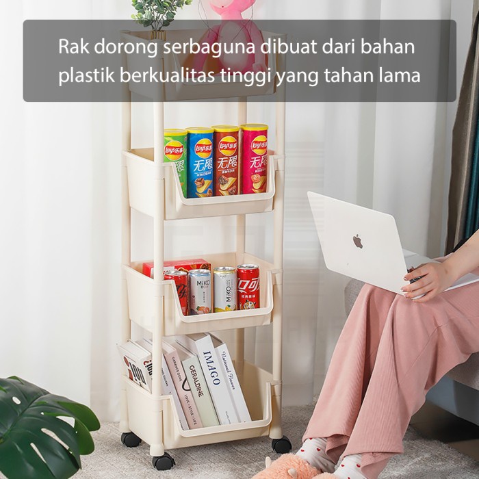 HUGO Rak Dapur Dorong Rak Buku Plastik Serbaguna Rak Troli Toilet