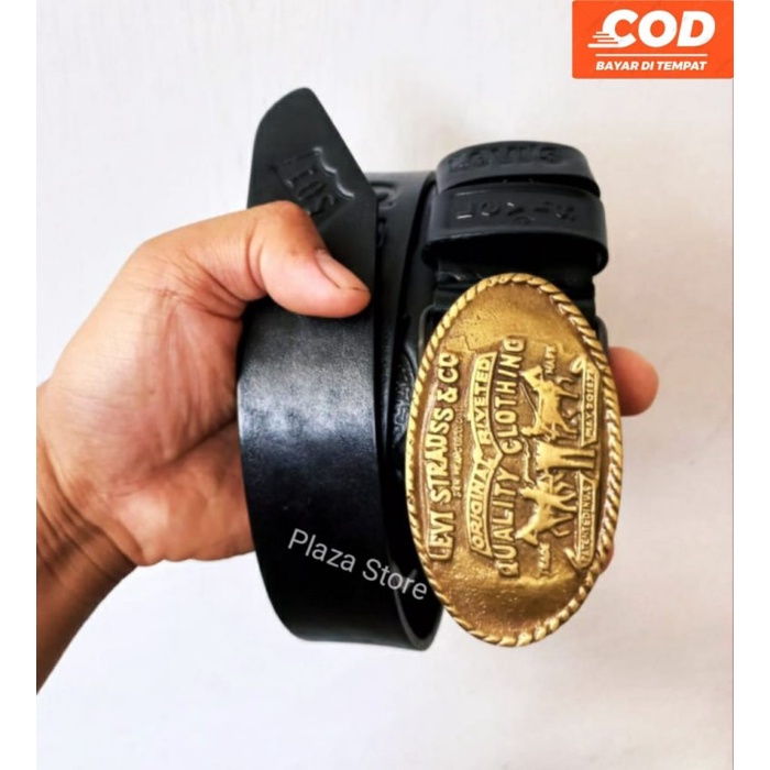 Ikat Pinggang Pria Original LV23 Oval Warna Hitam - Ikat Pingang 100% Kulit Sapi Asli - Ikat
