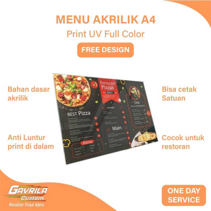 

Custom Menu Akrilik Tebal 3 MM Ukuran A4 Print UV Murah Kode 298