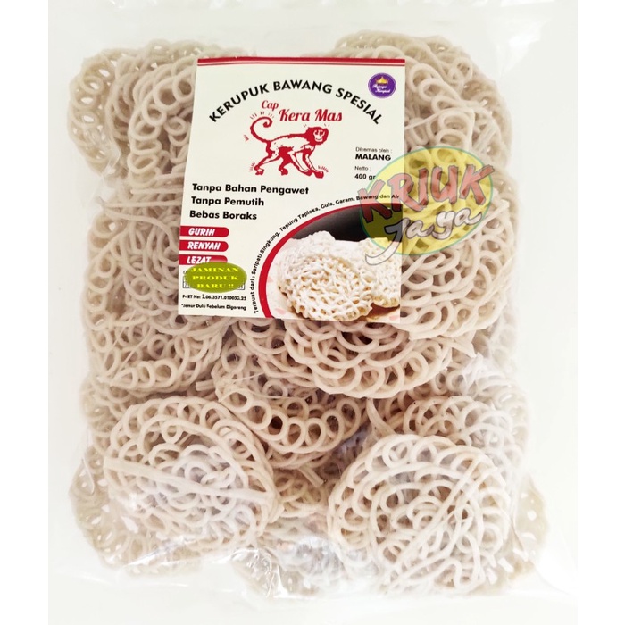 

KERUPUK ( Mentah ) BAWANG SPESIAL Cap KERA MAS 400 Gram