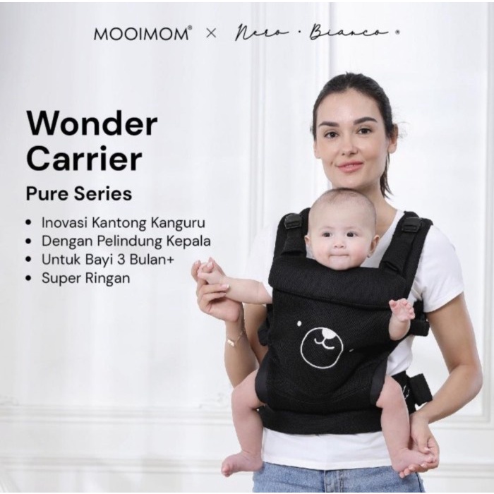 Mooimom X Nero Bianco Wonder Carrier Pure Series Black Original Gendongan Bayi Ssc Baby Carrier