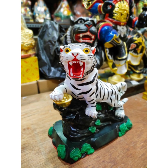 Patung Dewa Harimau Putih / Putih - Fiber - 12 In - 03