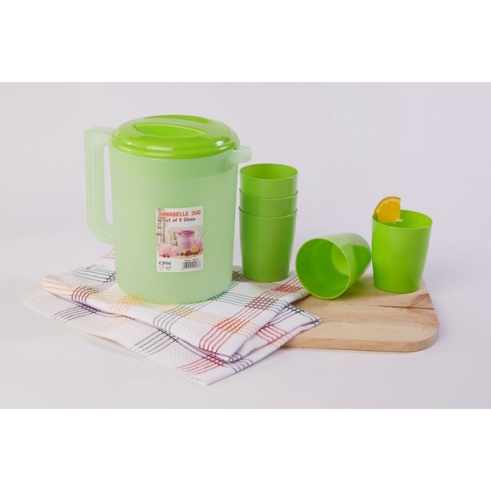 Annabelle Jug Infused Set Plus 5 Glass Hijau Lime