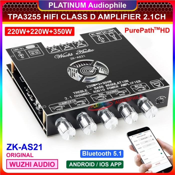 Tpa3255 Amplifier Class D 2.1 Ch Bluetooth 5.1 Amplifier Zk-As21 Terlaris