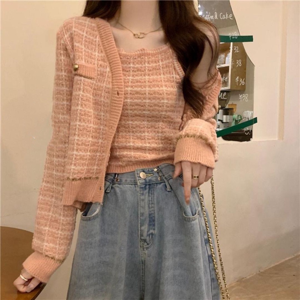 HOT SALE Monica Cardigan Wanita Pastel One Set Korean Style Sweater Rajut Knitwear Outer
