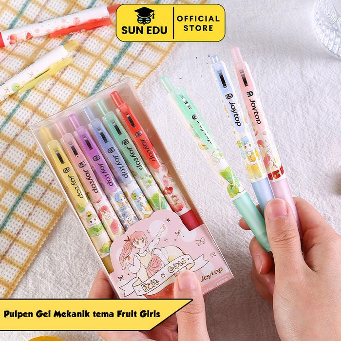 

6 Pcs/Set 0.5Mm Tinta Hitam Tekan Motif Kartun Lucu Gel Pena Kantor Siswa Alat Tulis Original