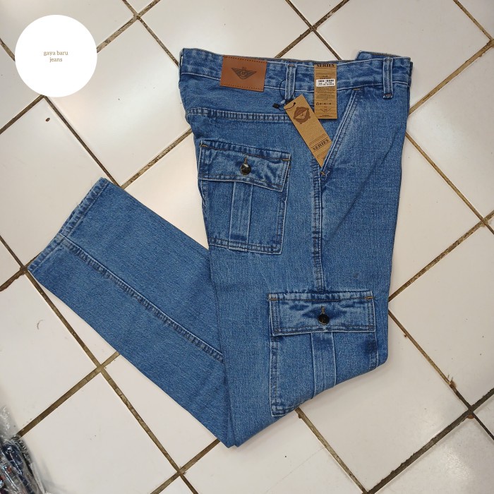 celana panjang jeans pria cargo / gunung / kantong samping