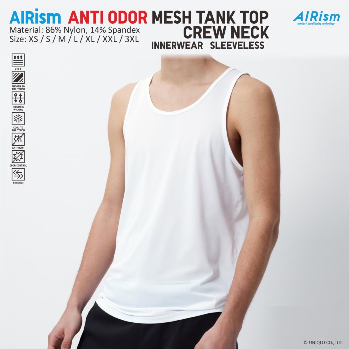 Uniqlo Airism Anti Odor Mesh Tank Top Kaos Dalam Inner Shirt Anti Bau Asli 100%