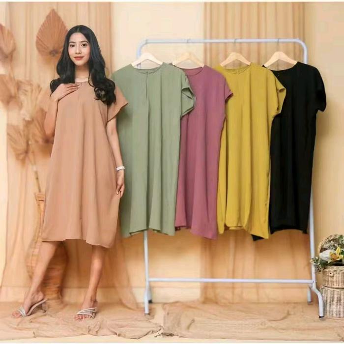 PROMO Dress Namira Airflow Namira Airflow Daster Pendek Polos Hitam Navy Nyaman Busui bahan crinkle