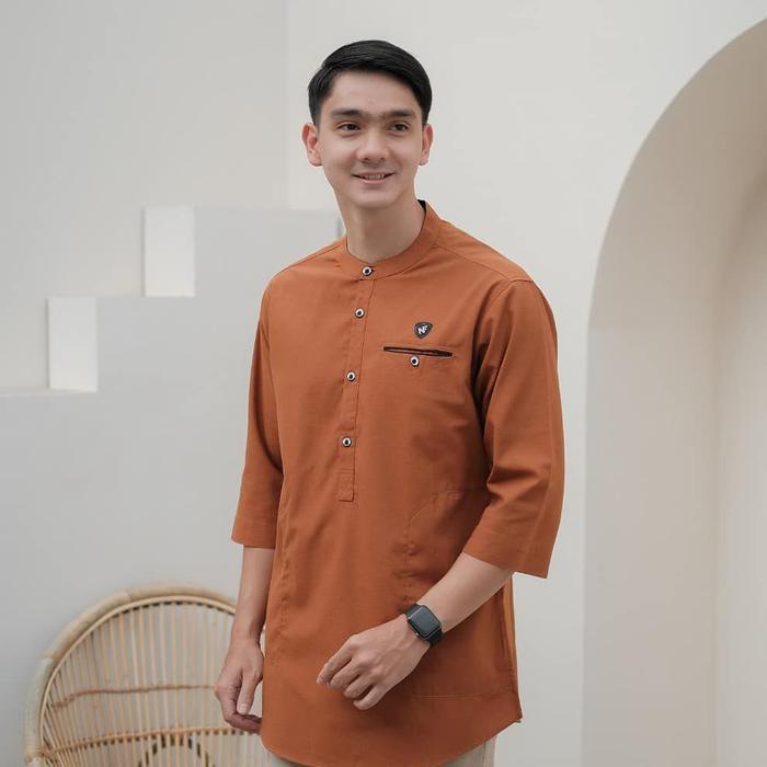 BERGARANSI Baju Koko Kurta Couple Ayah dan Anak Bahan Toyobo Katun Warna Merah Bata Polos