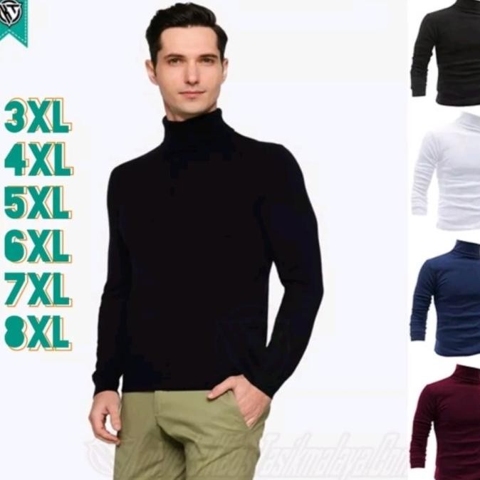 Viral 3Xl-8Xl Kaos Pria Kerah Tinggi Panjang Turtle Neck Daleman Jumbo