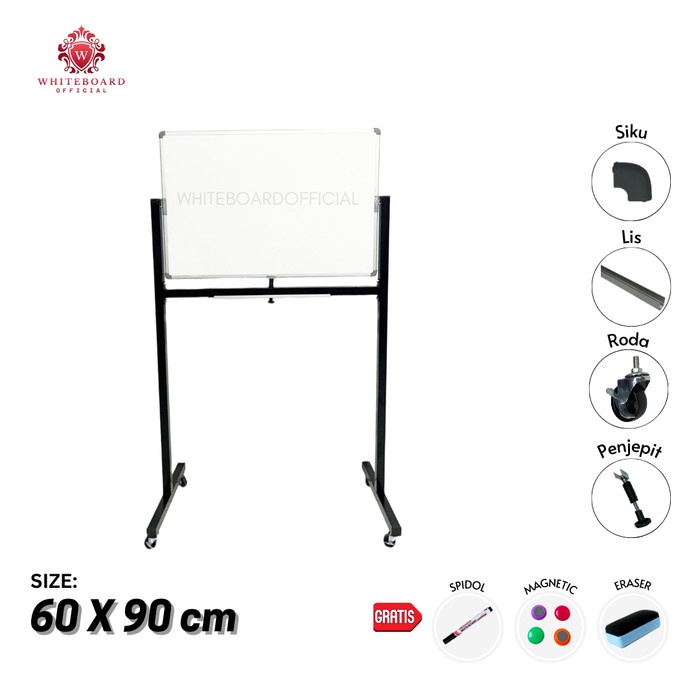 

Whiteboard Magnet Standing / Papan Tulis Standing 60 x 90cm / Sakana