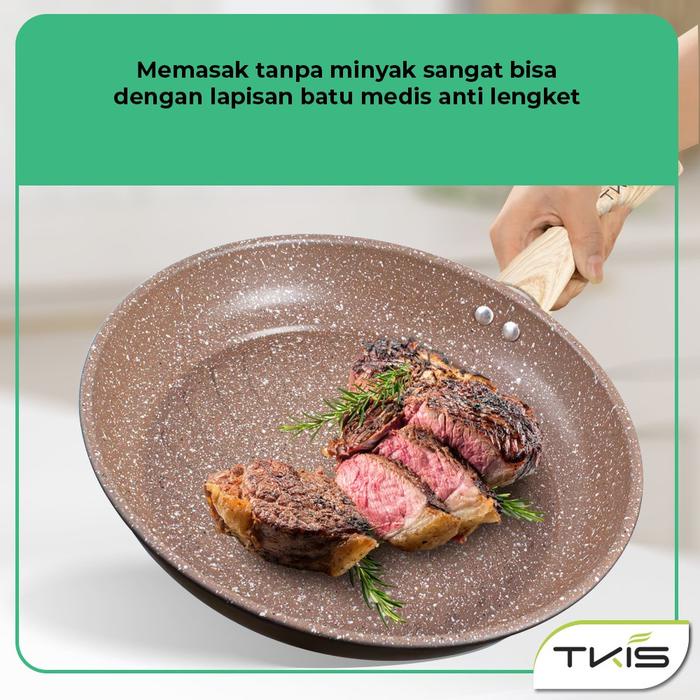 Rmy - Tkis Premium Cookware Wajan Batu Medis Double Bottom Teflon Warna Coklat Anti Lengket