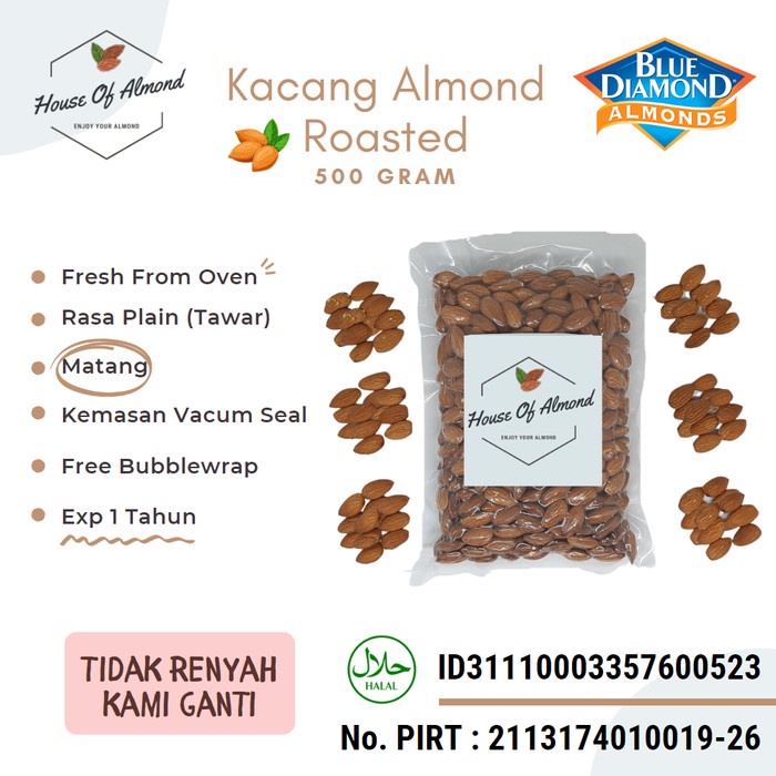 

Roasted Almond Premium (Panggang) kacang almond blue diamond 500gram