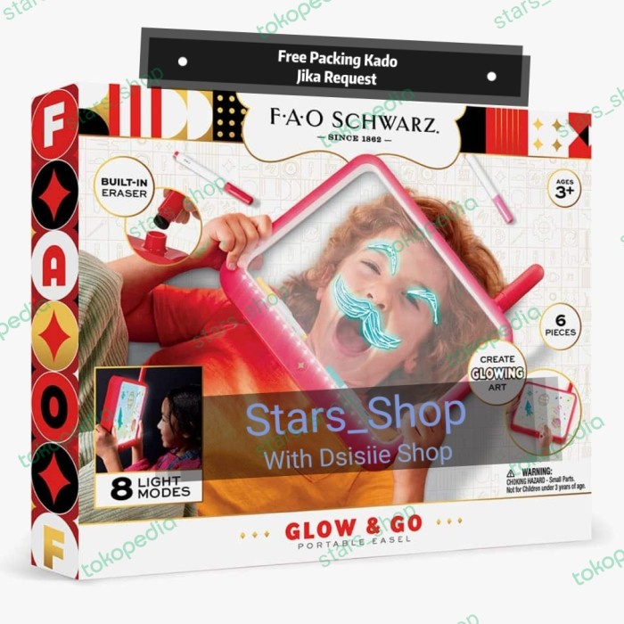 

TERLARIS! FAO Schwarz Glow And Go Drawing Light Board Neon Portable Easel