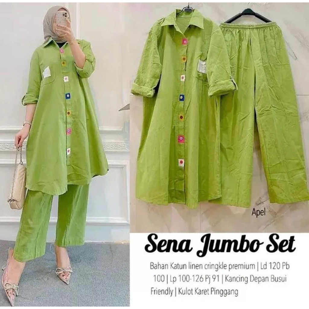 Sena Jumbo Set 2in1 Bahan Linen Crinkle Baju Setelan Wanita Dewasa Terbaru 2022 Viral Setelan Celana