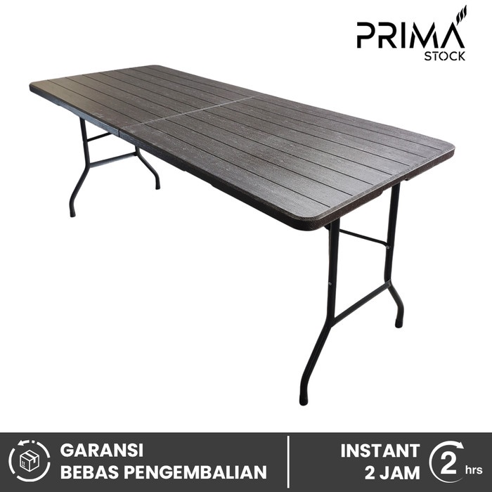 PREMIUM Meja Lipat bagi 2 180x75 cm Plastik Motif Kayu Prasmanan Koper Bazar Travel Portable Piknik