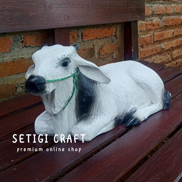PREMIUM hiasan meja patung sapi kayu