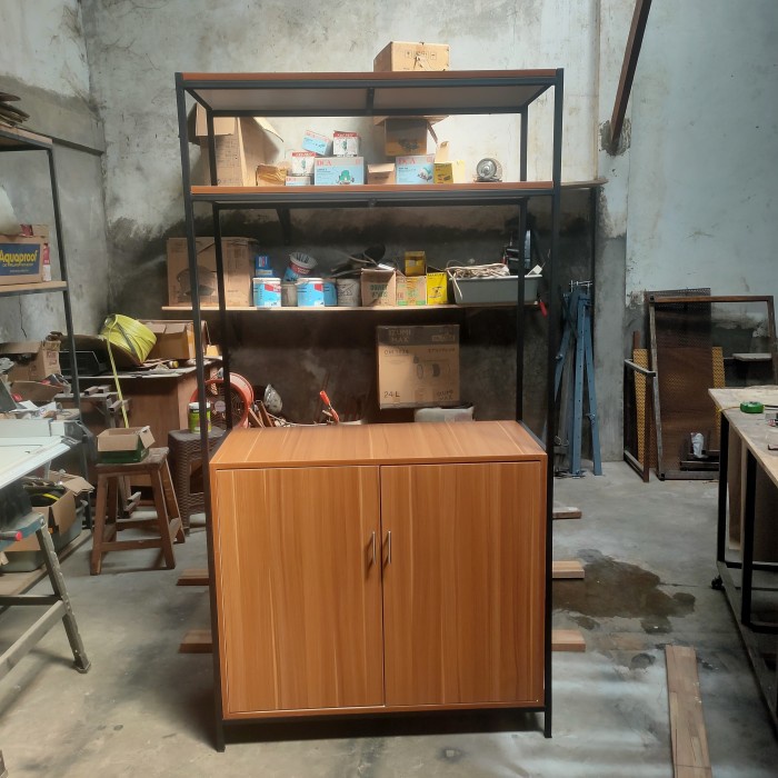 PREMIUM CUSTOM LEMARI PAKAIAN / RAK INDUSTRIAL MINIMALIS BESI KOMBINASI KAYU