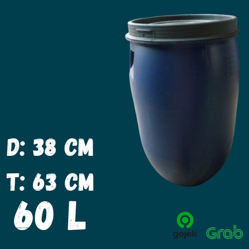 PREMIUM Tempat Sampah Plastik Tebal / Tong air / Drum Biru 60 L Liter Biru