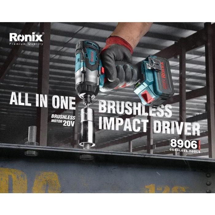 Ronix Model 8906K Brushless 20V Battery Cordless Screwdriver Set Drill