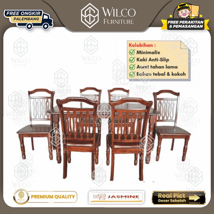 PREMIUM Meja Makan Kayu 6 Kursi Kyra Furniture / Meja Makan Melody Klasik