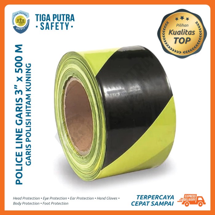 PROMO Garis Polisi / Police Line / Barricade Line Kuning Hitam 3 inch x 500M