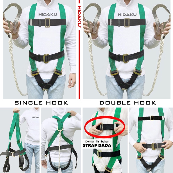 Paling Laris Hidaku Full Body Harness Safety Type X5 Double Hook / Safety Belt Hidaku X5