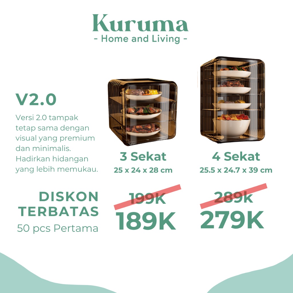 Promo KURUMA - MORIKO Lemari Penyimpan Lauk Serbaguna Penyimpanan Makanan Tingkat Tudung Saji Lauk