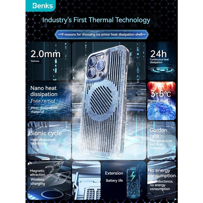Case Iphone 14 Pro Max Plus Benks Magclap Blizzard Ice Armor Cooling Murah