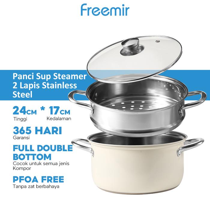terbaru  [dct exclusive] freemir panci kukus 2 susun 24 cm panci stainless steel panci anti karat