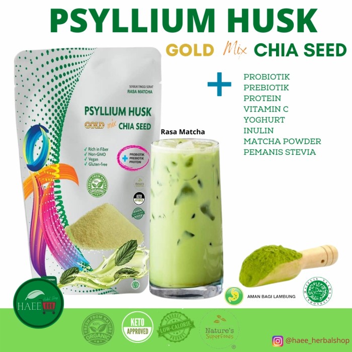 

BARANG TERLARIS Psyllium husk gold mix chia seed rasa matcha @250gr