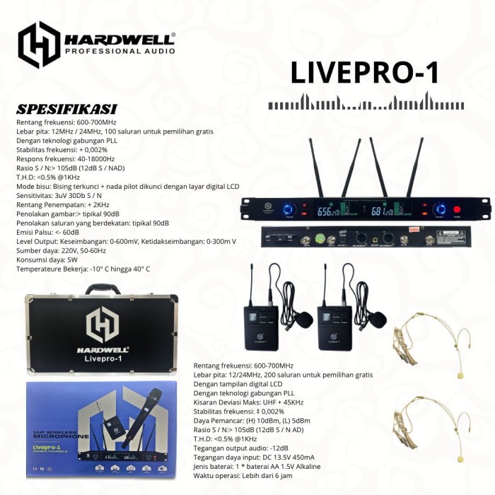 Mic wireless Headset lidi Hardwell Livepro1 original Livepro1 headset lidi