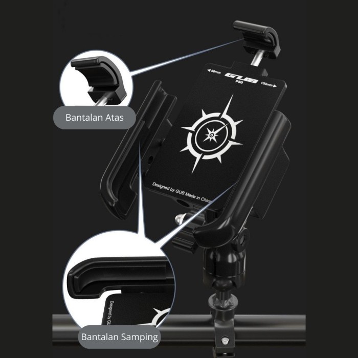GUB P50 Holder HP Motor Full Besi Stang Spion Dudukan Tempat Handphone