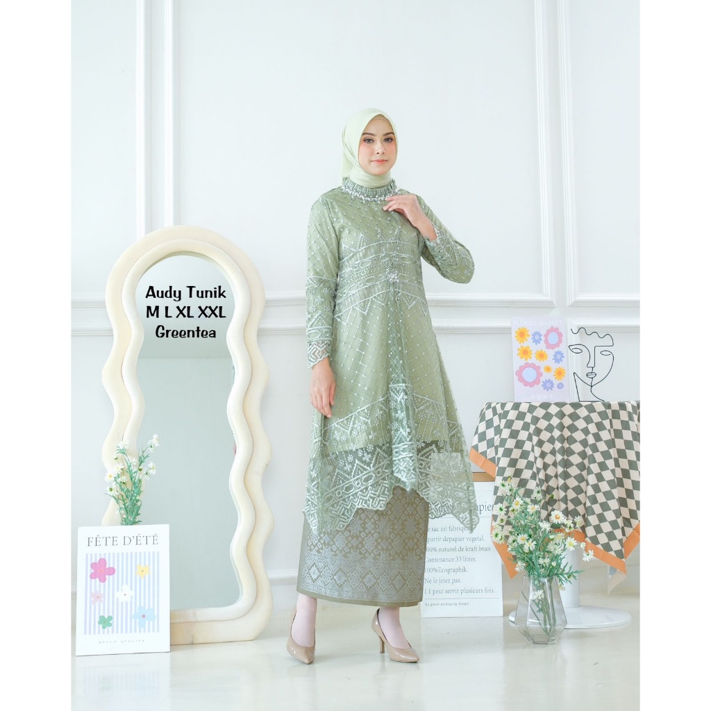 Permata Olshop / Audy Tunik Kebaya / Kebaya Modern / Setelan Kebaya Rok Songket / Kebaya Wisuda /