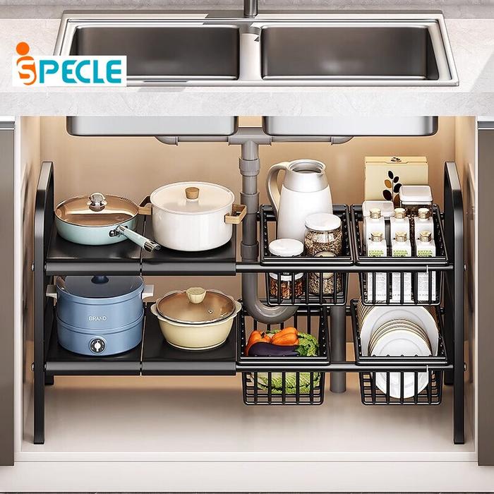 OBRAL iSpecle Promosi Toko BaruDapat DiperpanjangRak Dapur Stainless Steel Rak Bawah Wastafel Rak