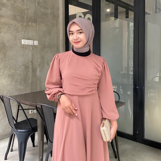 BESTPROMO Qome - Dress Naomi / dress rempel /dress kondangan / dress ceruty / dress polos