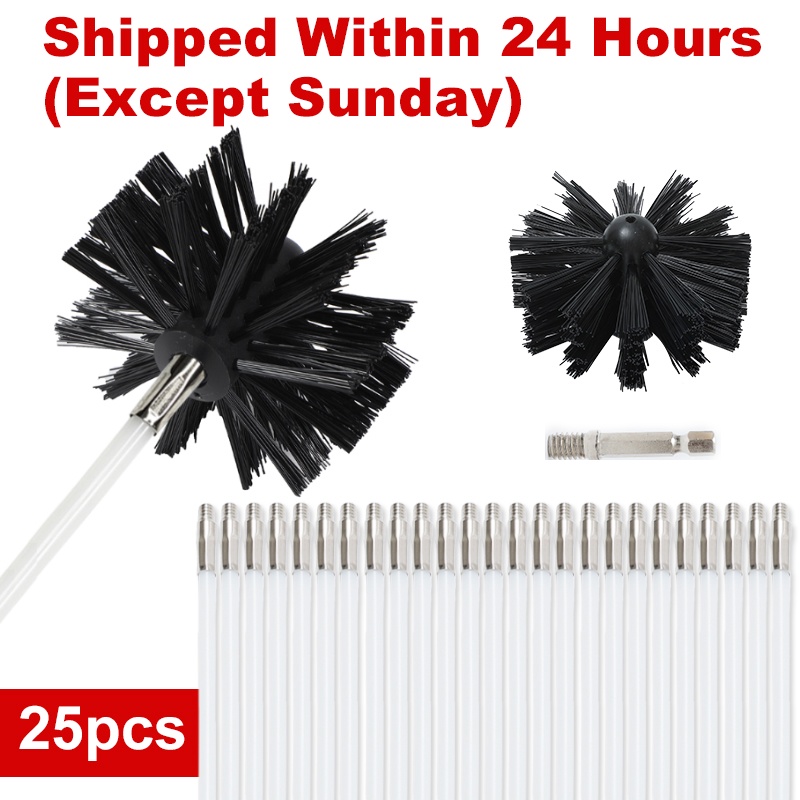 Sikat Cerobong Putar 150Mm Gagang Panjang Batang Fleksibel untuk Cerobong Asap, Pipa Pengering, Pera