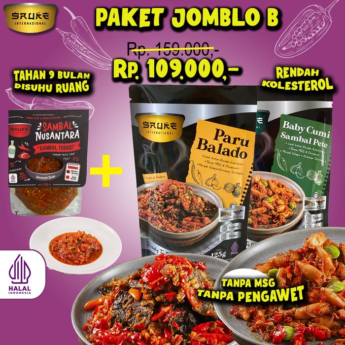 

terbaru !!! sauke jomblo travel pack 125gr (2 lauk & 1 sambal) lauk siap saji rendah
