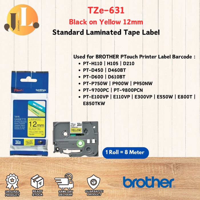 BROTHER TZe-631 12mm PTouch Tape Label TZe631 Black on Yellow