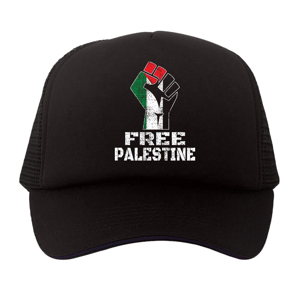 Topi Trucker Palestina Free Palestine raised fist logo
