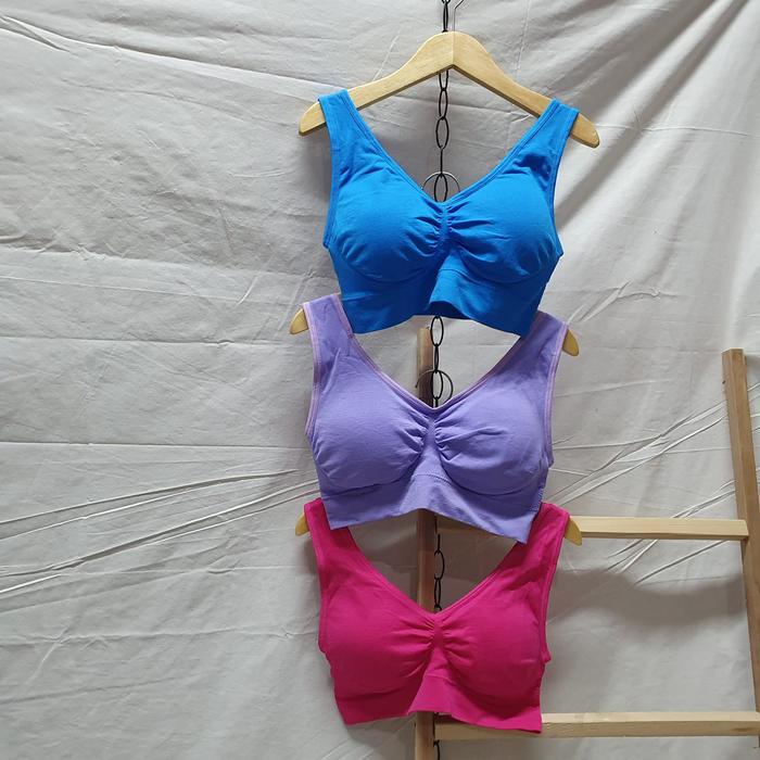 SPECIAL Bra set jumbo tanpa kawat 3pcs pakaian dalam wanita bra set warna biru ungu dan pink tua Bh