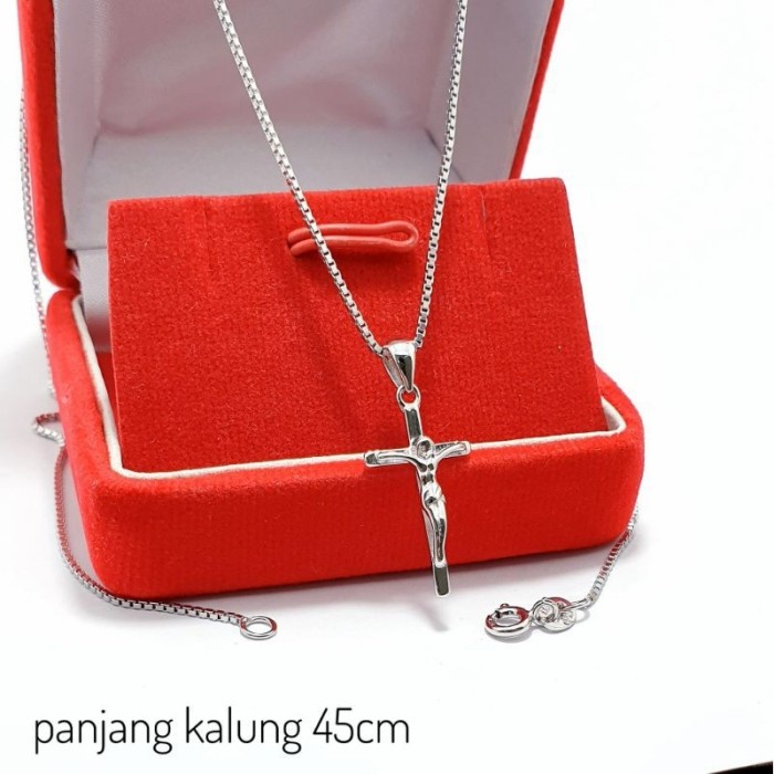 KALUNG SALIB PERAK 925/ KALUNG + LIONTIN SALIB SILVER LAPIS EMAS PUTIH