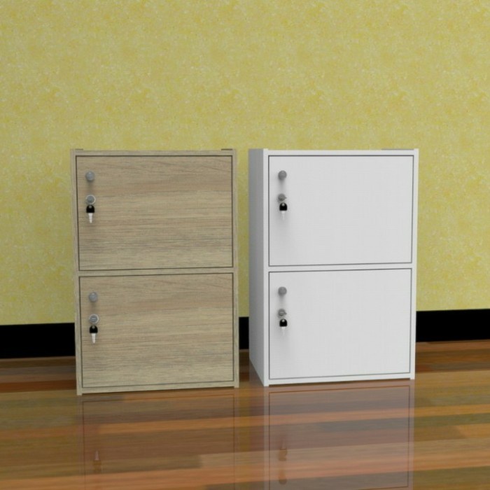 Rak buku lemari serbaguna susun 2 tutup pintu kunci minimalis kantor