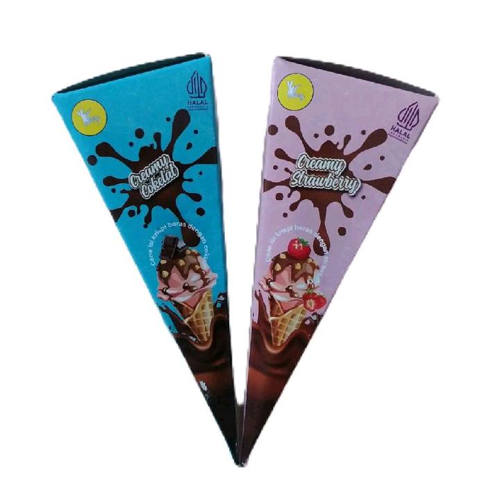 

Paket 2 Box Cone Creamy Cokelat dan Stroberry isi 22 Pcs - Wafer Cream Crispy Full Chocolate dan